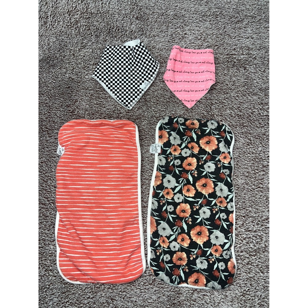 Copper Pearl Petite l'Amour Baby Burp Cloths Bandana Bibs 4 Pc Lot